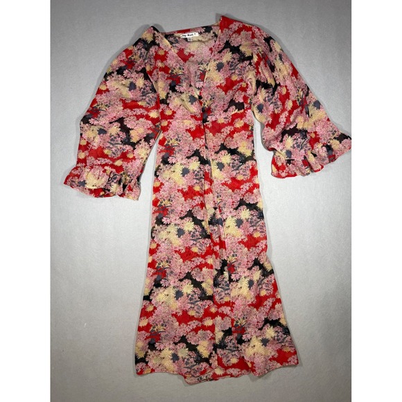 Say What? Dresses & Skirts - Sheer Whimsy Fairy Boho Feminine Floral Duster Red Pink Ruffle Sleeve S/M